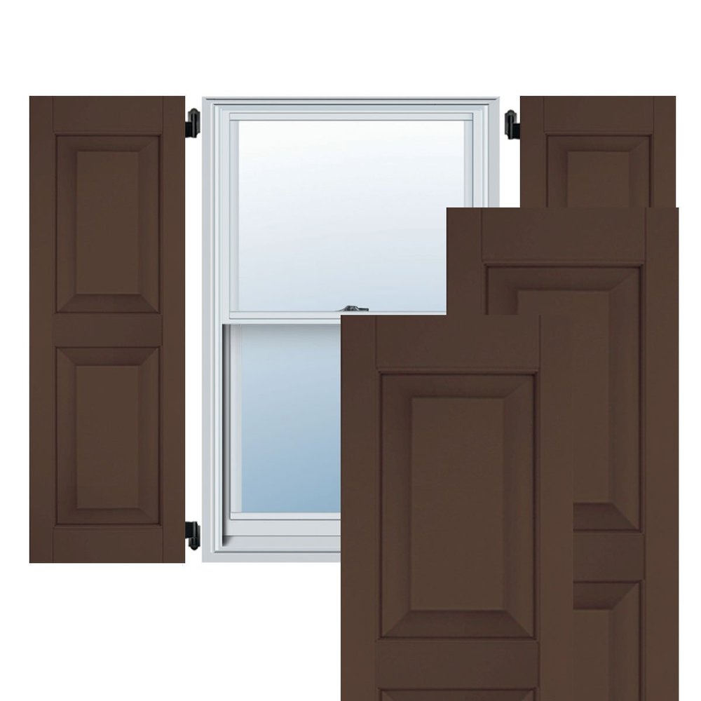 12"W x 26"H Exterior Real Wood Sapele Mahogany Raised Panel Shutters (Per Pair), Tudor Brown