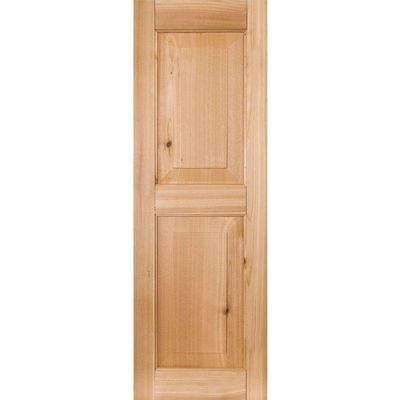 Ekena Millwork RWR12X036UNP Exterior Real Wood Pine Raised Panel Shutters (Per Pair), Unfinished, 12"W x 36"H