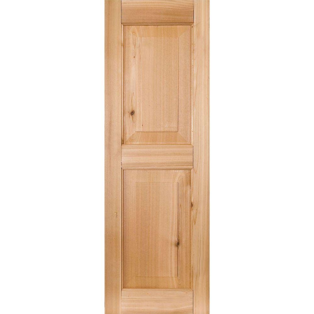 Ekena Millwork RWR12X036UNP Exterior Real Wood Pine Raised Panel Shutters (Per Pair), Unfinished, 12"W x 36"H