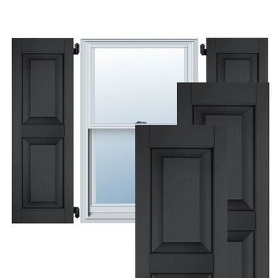 12"W x 39"H Exterior Real Wood Pine Raised Panel Shutters (Per Pair), Black