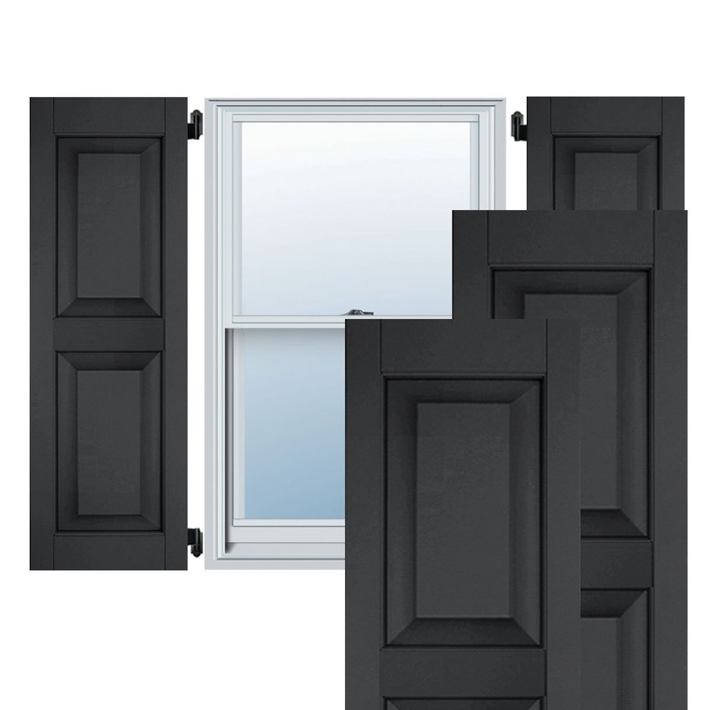 12"W x 39"H Exterior Real Wood Pine Raised Panel Shutters (Per Pair), Black