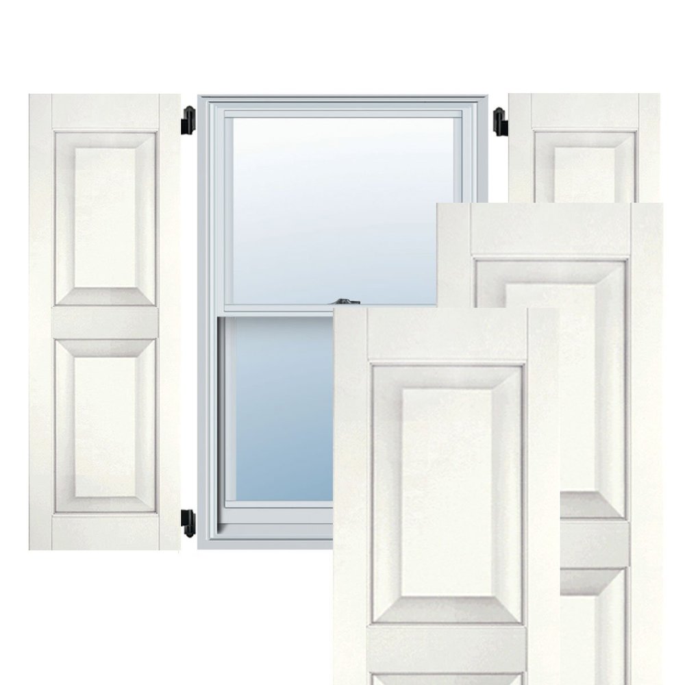 15"W x 25"H Exterior Real Wood Pine Raised Panel Shutters (Per Pair), White
