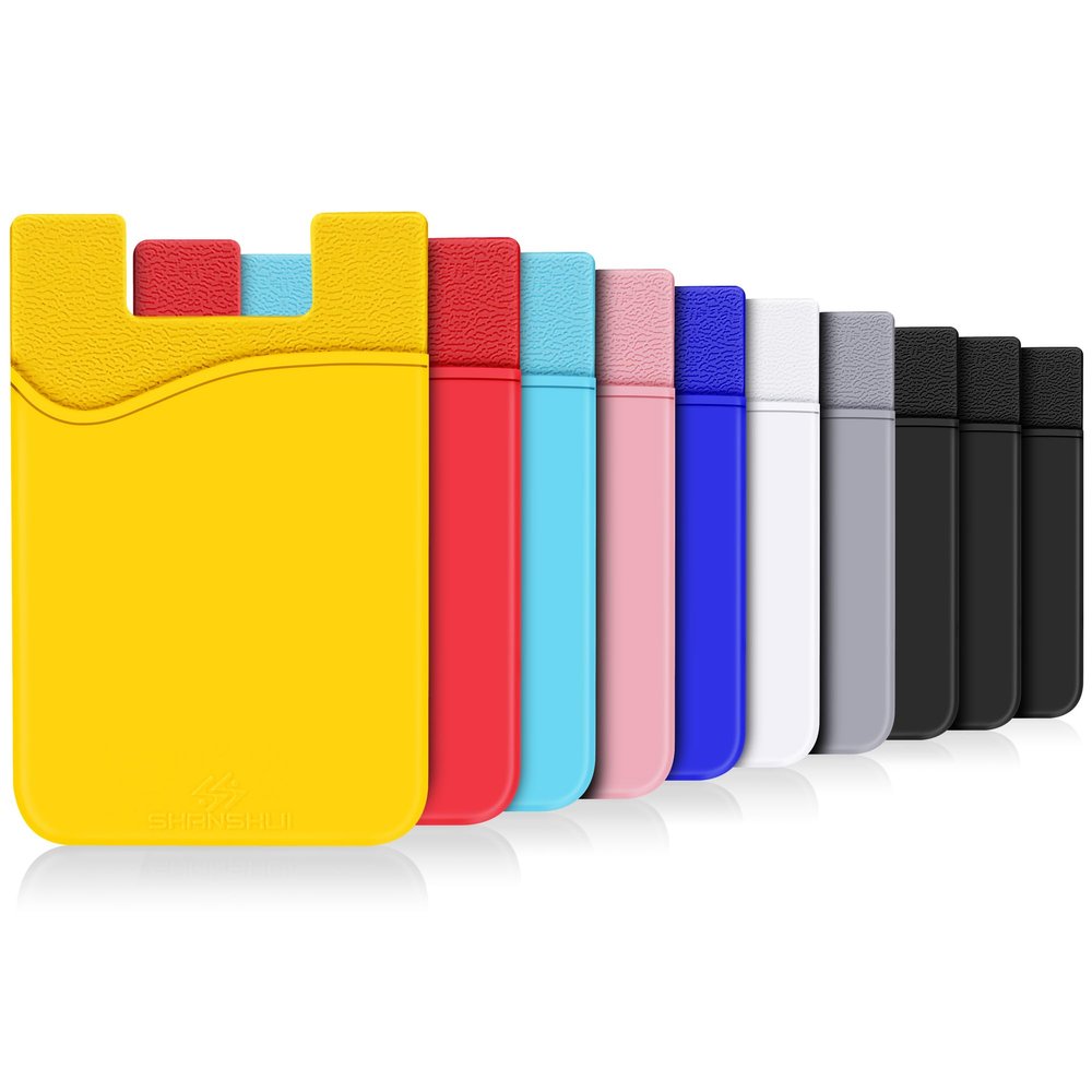 SHANSHUI Phone Card Holder, 10 PCS Cell Phone Wallet, Strong Adhesive Sticker Credit Card Holder Stick on Compatible for iPhone, Android & Most Smartphones
