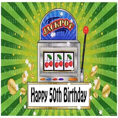 1/2 Sheet - 50th Birthday Las Vegas Casino Slot Machine - Edible Cake/Cupcake Party Topper - D22611