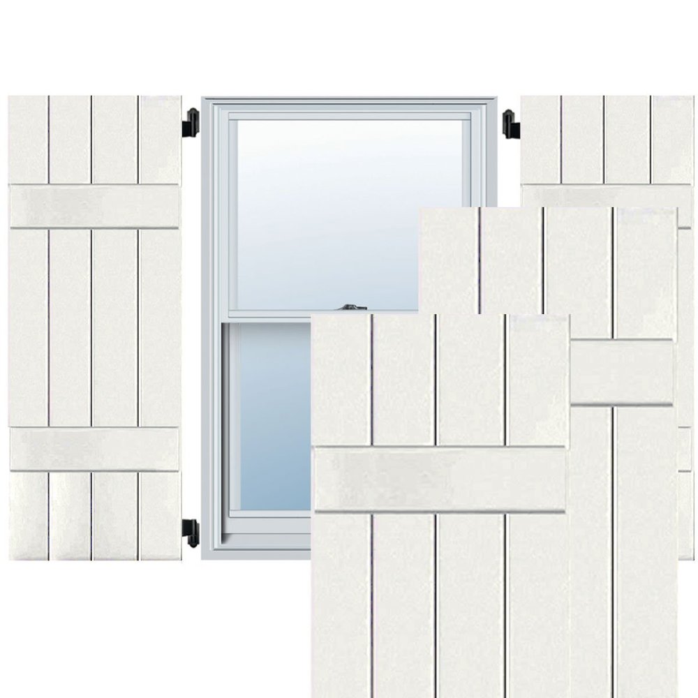 Ekena Millwork RWB15X025WHP Exterior Four Board Real Wood Pine Board-n-Batten Shutters (Per Pair), 15" x 25", White