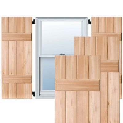 Ekena Millwork RWB15X027UNP Exterior Four Board Real Wood Pine Board-n-Batten Shutters (Per Pair), 15" x 27", Unfinished