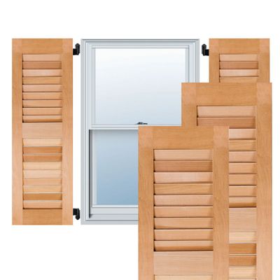 Ekena Millwork RWL12X025UNM Exterior Real Wood Sapele Mahogany Louvered Shutters (Per Pair), 12" x 25", Unfinished