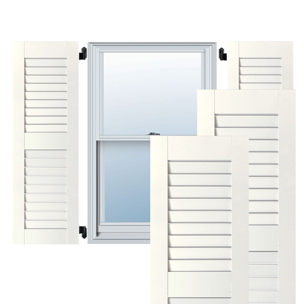 Ekena Millwork RWL12X034PRP Exterior Real Wood Pine Louvered Shutters (Per Pair), 12" x 34", Primed