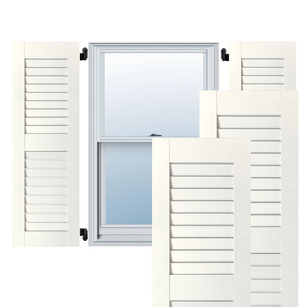 Ekena Millwork RWL12X050WHP Exterior Real Wood Pine Louvered Shutters (Per Pair), 12" x 50", White