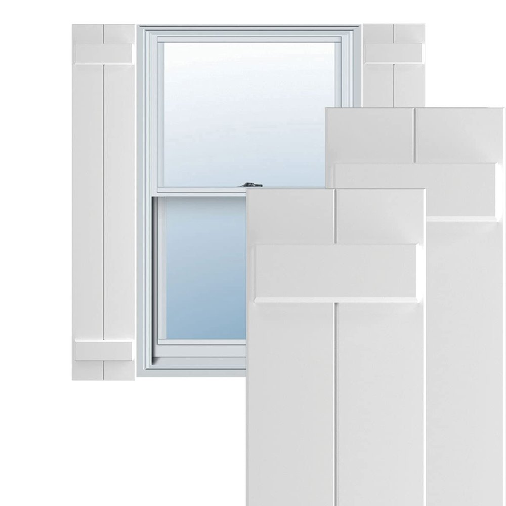 Ekena Millwork 10 3/4"W x 34"H True Fit PVC Two Board Joined Board-n-Batten Shutters, Unfinished (Per Pair - Hardware Not Included)