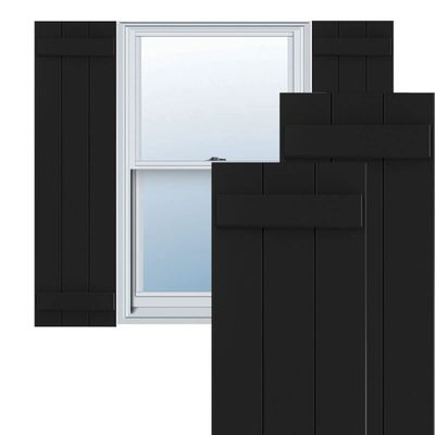 Ekena Millwork 16 1/8"W x 32"H True Fit PVC Three Board Joined Board-n-Batten Shutters, Black (Per Pair - Hardware Not Included)