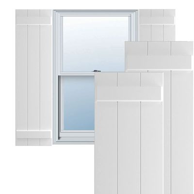 Ekena Millwork 16 1/8"W x 34"H True Fit PVC Three Board Joined Board-n-Batten Shutters, White (Per Pair - Hardware Not Included)