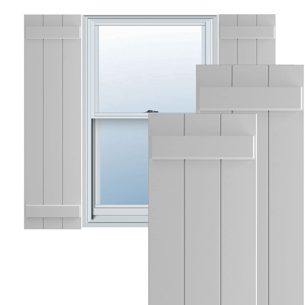 Ekena Millwork 16 1/8"W x 36"H True Fit PVC Three Board Joined Board-n-Batten Shutters, Primed (Per Pair - Hardware Not Included)