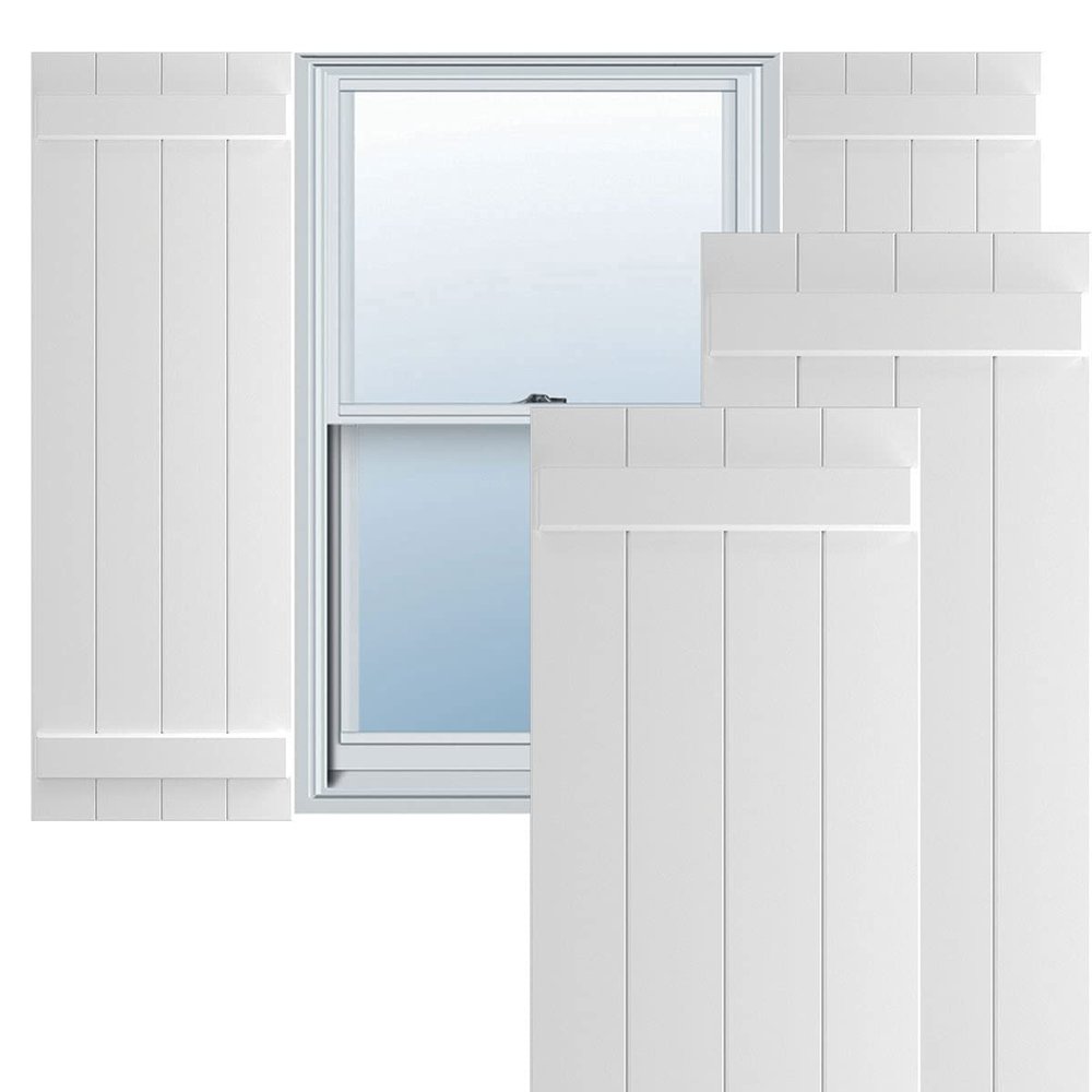 Ekena Millwork 21 1/2"W x 39"H True Fit PVC Four Board Joined Board-n-Batten Shutters, Unfinished (Per Pair - Hardware Not Included)