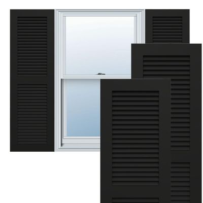 Ekena Millwork 15"W x 34"H True Fit PVC Two Equal Louver Shutters, Black (Per Pair - Hardware Not Included)