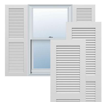 Ekena Millwork 15"W x 34"H True Fit PVC Two Equal Louver Shutters, White (Per Pair - Hardware Not Included)