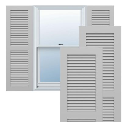18"W x 32"H True Fit PVC Two Equal Louver Shutters, Primed (Per Pair - Hardware Not Included)