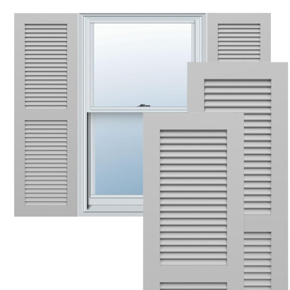 18"W x 32"H True Fit PVC Two Equal Louver Shutters, Primed (Per Pair - Hardware Not Included)