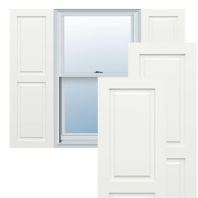 12"W x 34"H True Fit PVC Two Equal Raised Panel Shutters, Unfinished (Per Pair - Hardware Not Included)