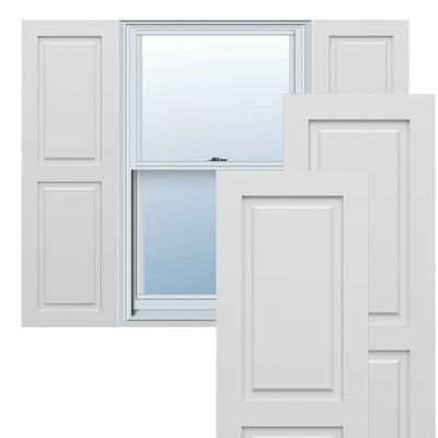 18"W x 25"H True Fit PVC Two Equal Raised Panel Shutters, White (Per Pair - Hardware Not Included)