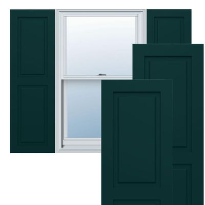 18"W x 27"H True Fit PVC Two Equal Raised Panel Shutters, Thermal Green (Per Pair - Hardware Not Included)