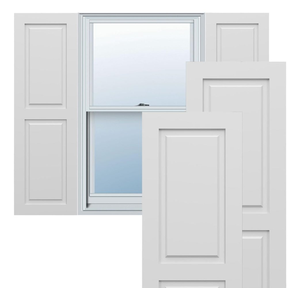 18"W x 34"H True Fit PVC Two Equal Raised Panel Shutters, White (Per Pair - Hardware Not Included)
