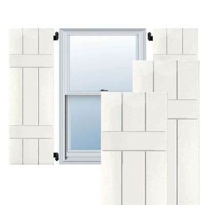 Ekena Millwork RWB12X025WHP Exterior Three Board Real Wood Pine Board-N-Batten Shutters (Per Pair), White, 12" W x 25" H