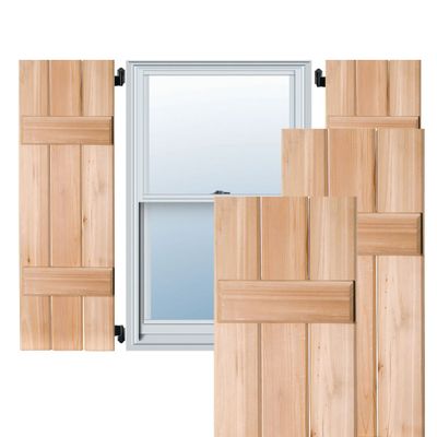 Ekena Millwork RWB12X026UNP Exterior Three Board Real Wood Pine Board-N-Batten Shutters (Per Pair), Unfinished, 12" W x 26" H