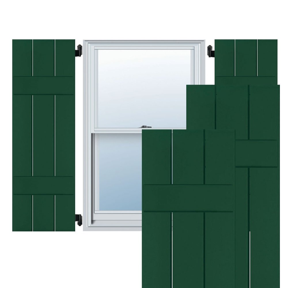 Ekena Millwork RWB12X034CGP Exterior Three Board Real Wood Pine Board-N-Batten Shutters (Per Pair), Chrome Green, 12" W x 34" H