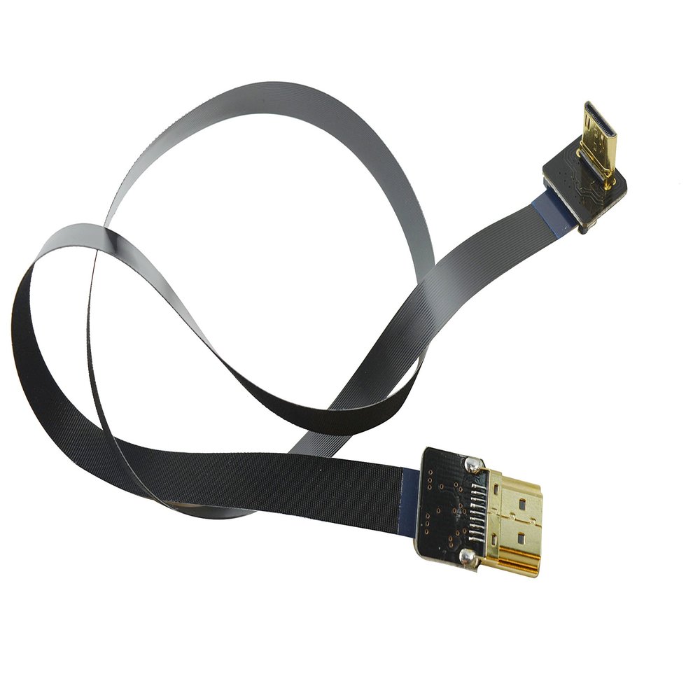 Permanent FPV Flat Slim Thin Cable Mini HDMI 90 Degree Angle to Standard Full Normal HDMI for Canon 5D3 5D2 Panasonic lumix GH3 GH2 Sony nex 5N 5T 5R 7N 90degree DJI Black 50CM