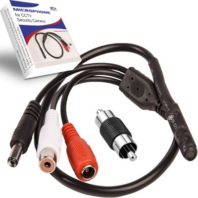 USA Sales Group CCTV Microphone with Preamp RCA Audio Out 12V DC  Adjustable Gain  for DVR/NVR & IP Cameras (1 Pack)