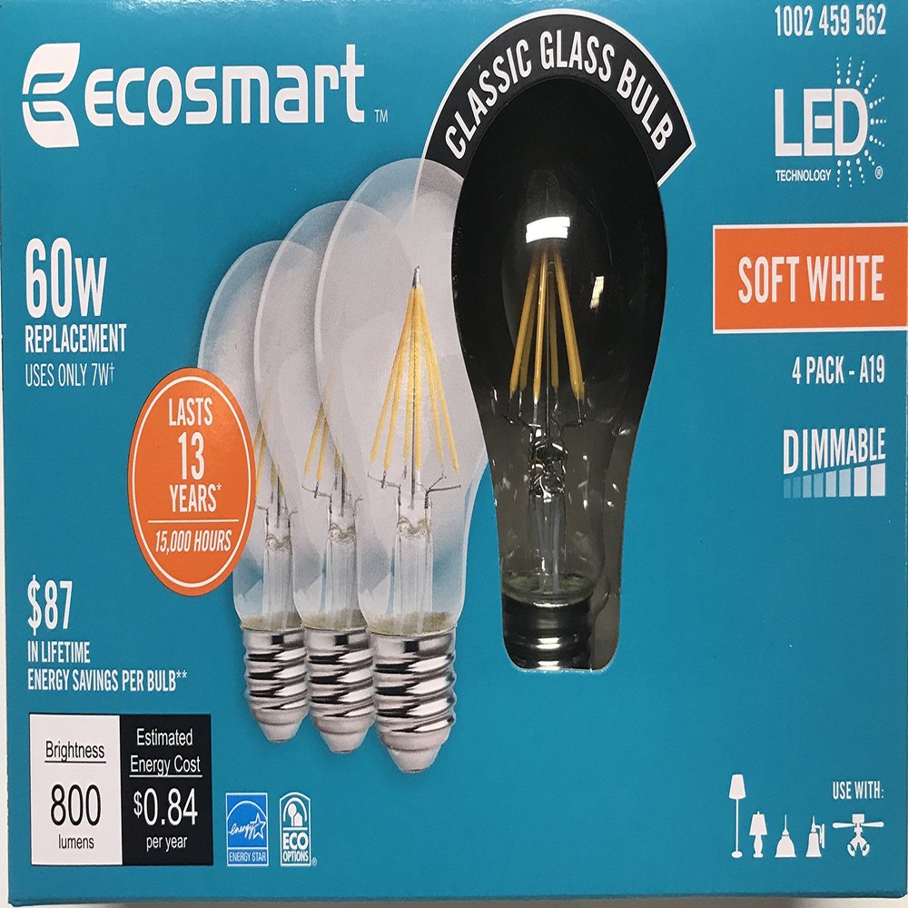 EcoSmart 60W LED Soft White Vintage A19 4-Pack