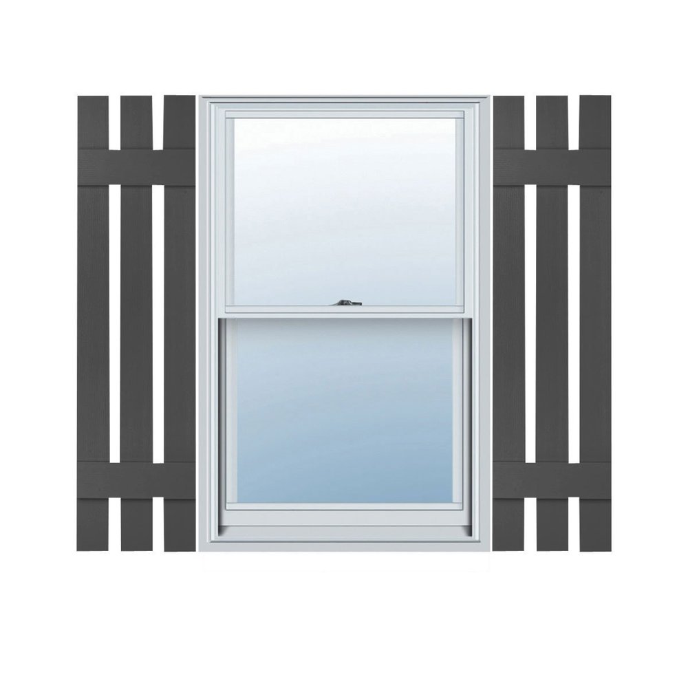 12"W x 32"H Lifetime Vinyl, TailorMade Three Board Spaced (2 Batten), Board-n-Batten Shutters, w/Shutter-Loks (Per Pair), Tuxedo Grey