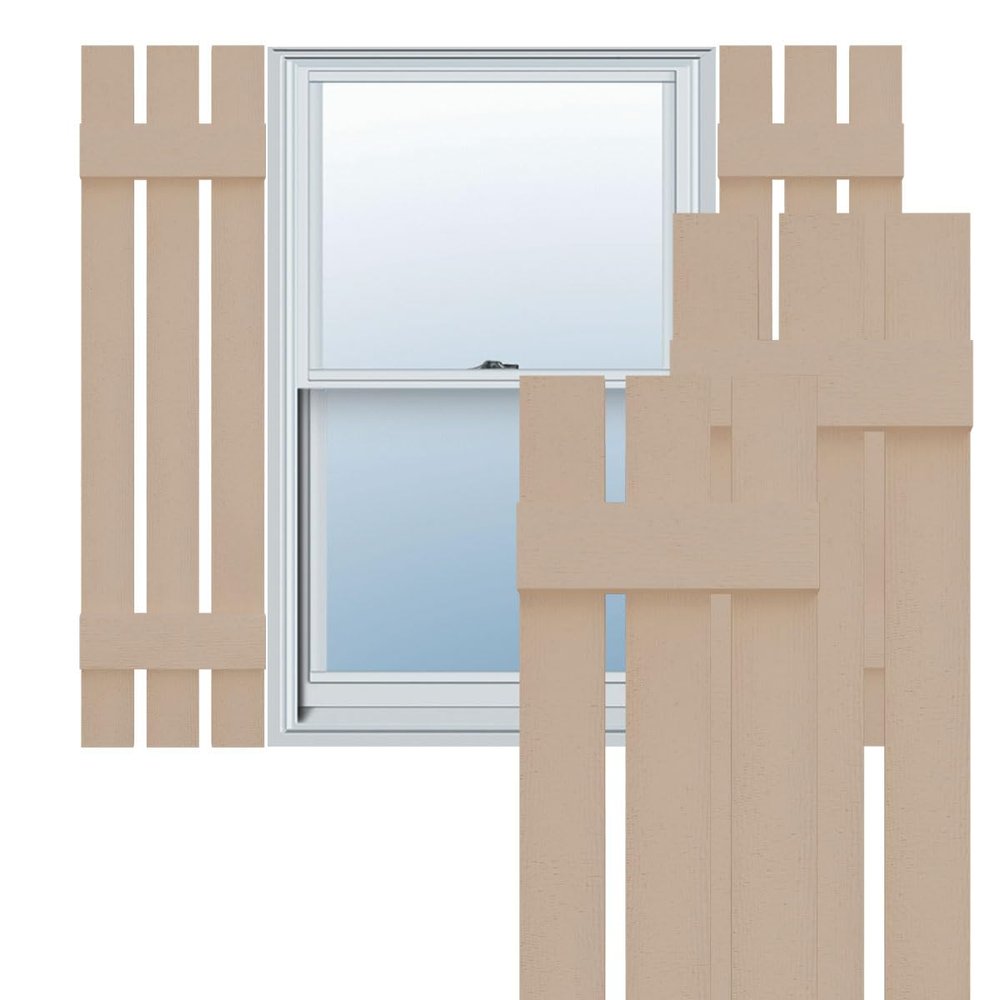 12"W x 44"H Lifetime Vinyl, TailorMade Three Board Spaced (2 Batten), Board-n-Batten Shutters, w/Shutter-Loks (Per Pair), Wicker