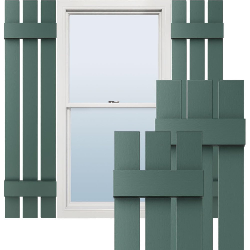 12"W x 48"H Lifetime Vinyl, TailorMade Three Board Spaced (2 Batten), Board-n-Batten Shutters, w/Shutter-Loks (Per Pair), Forest Green