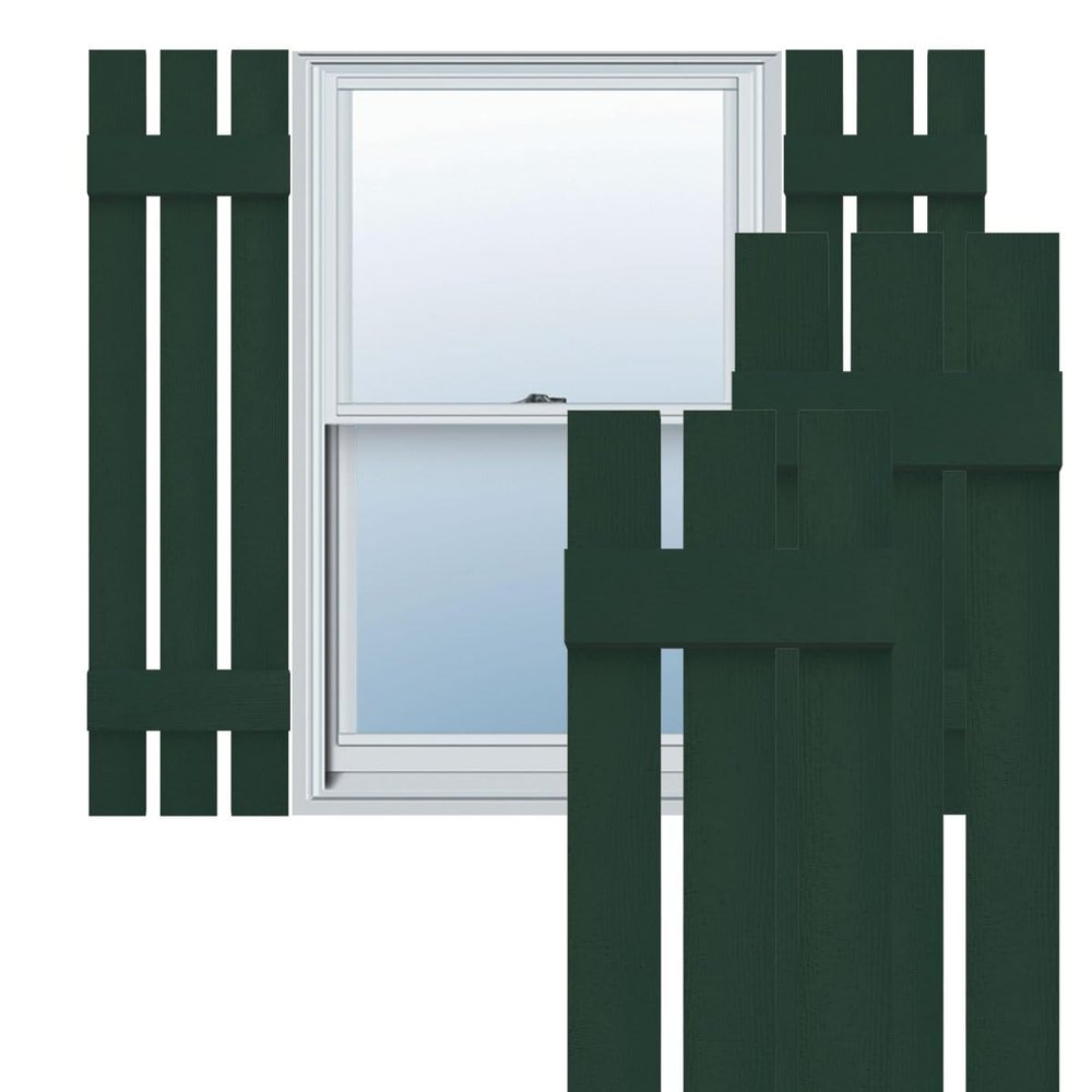 12"W x 53"H Lifetime Vinyl, TailorMade Three Board Spaced (2 Batten), Board-n-Batten Shutters, w/Shutter-Loks (Per Pair), Midnight Green