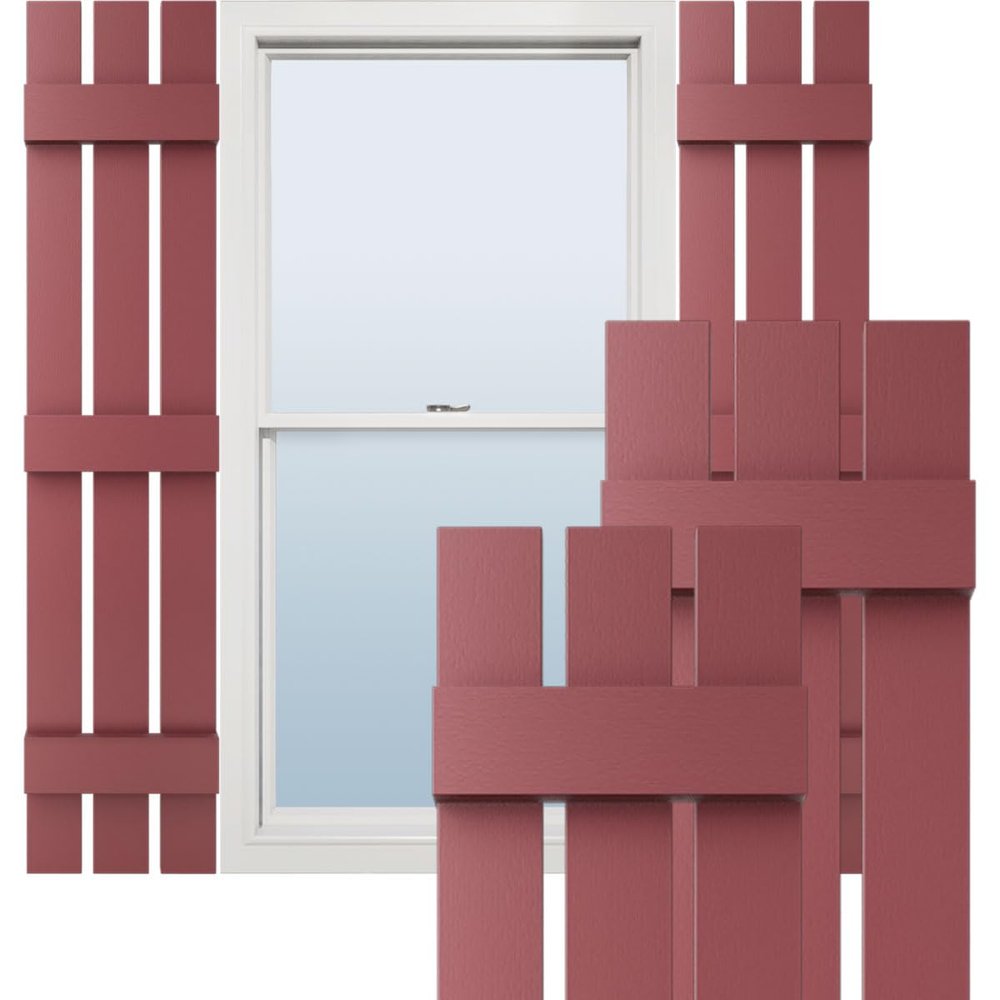 12"W x 56"H Lifetime Vinyl, TailorMade Three Board Spaced (3 Batten), Board-n-Batten Shutters, w/Shutter-Loks (Per Pair), Wineberry