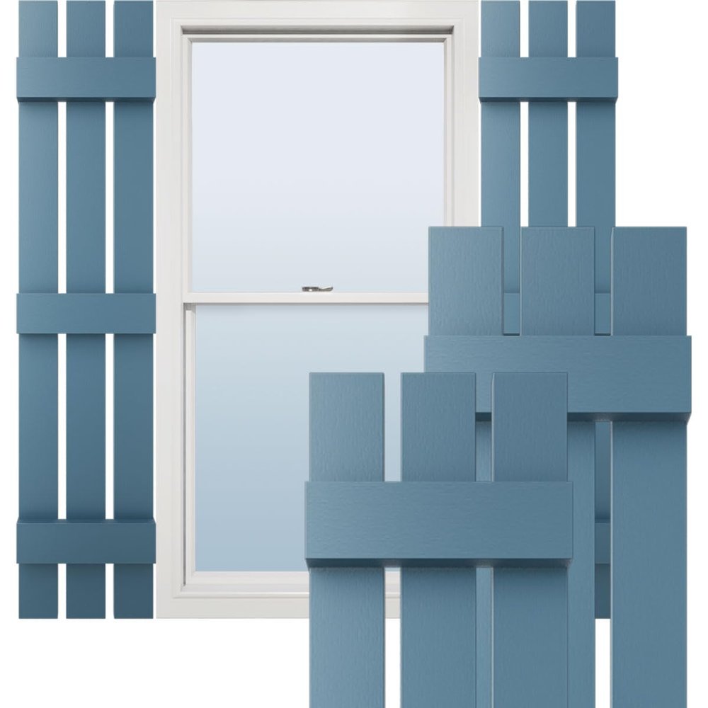 12"W x 58"H Lifetime Vinyl, TailorMade Three Board Spaced (3 Batten), Board-n-Batten Shutters, w/Shutter-Loks (Per Pair), Classic Blue