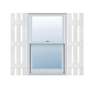 12"W x 74"H Lifetime Vinyl, TailorMade Three Board Spaced (3 Batten), Board-n-Batten Shutters, w/Shutter-Loks (Per Pair), White