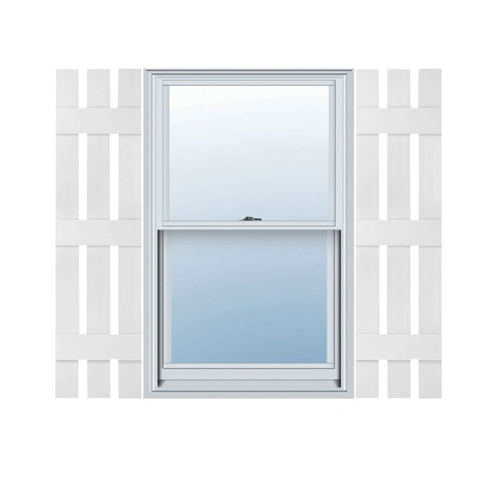 12"W x 74"H Lifetime Vinyl, TailorMade Three Board Spaced (3 Batten), Board-n-Batten Shutters, w/Shutter-Loks (Per Pair), White