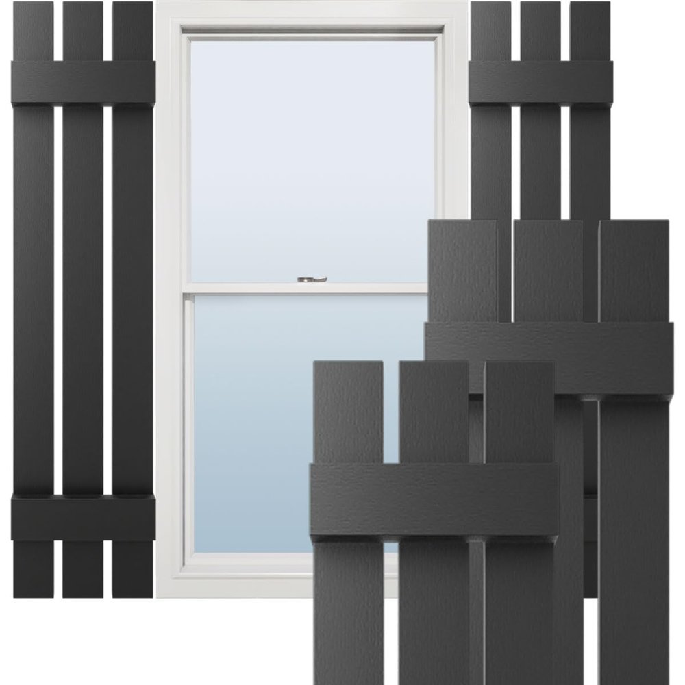 Ekena Millwork Lifetime Vinyl LS3S12X04700BL Standard Three Board Spaced, Board-n-Batten Vinyl Shutters, w/Installation Shutter-Lok's & Matching Screws (Per Pair), 12"W x 47"H, Black