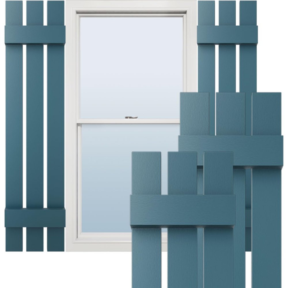 12"W x 51"H Lifetime Vinyl, Standard Three Board Spaced, Board-n-Batten Shutters, w/Installation Shutter-Lok's & Matching Screws (Per Pair), Midnight Blue