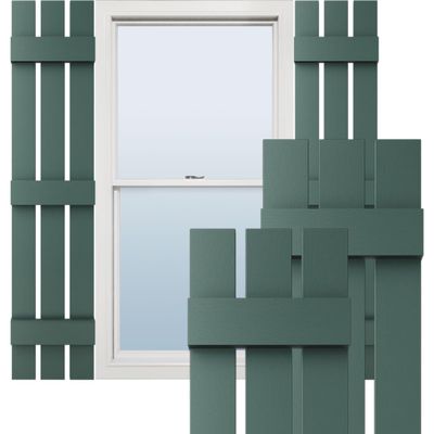 12"W x 63"H Lifetime Vinyl, Standard Three Board Spaced, Board-n-Batten Shutters, w/Installation Shutter-Lok's & Matching Screws (Per Pair), Forest Green