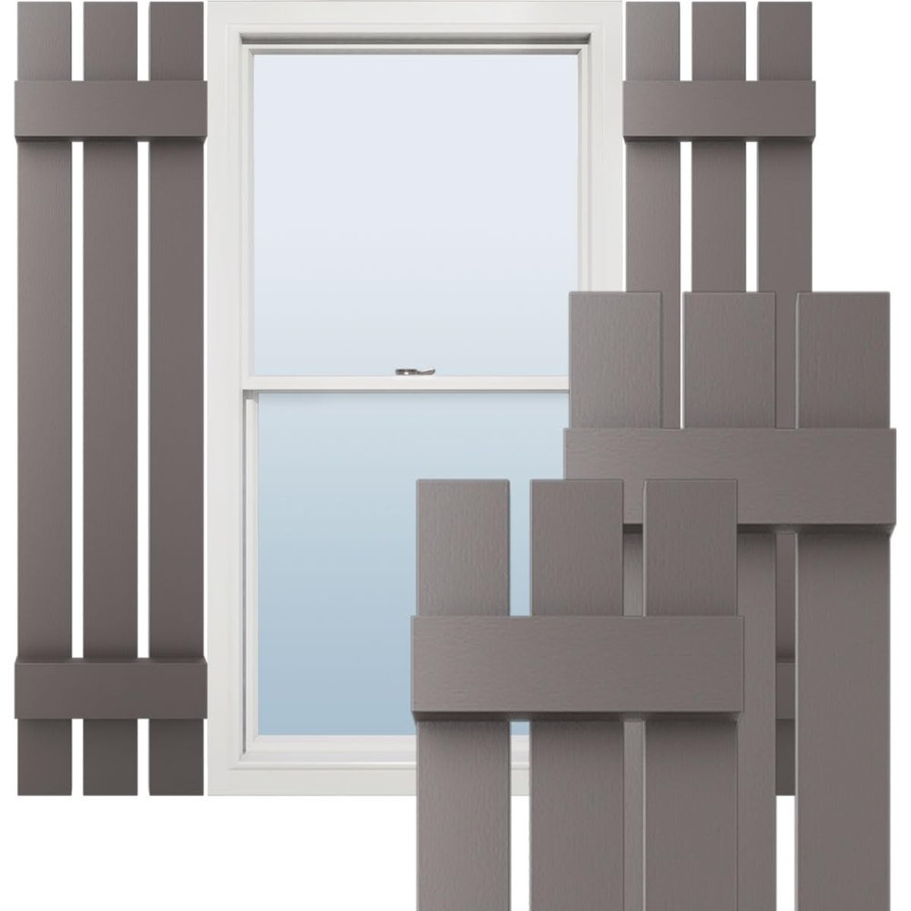 Ekena Millwork Lifetime Vinyl LS3S12X06300MS Standard Three Board Spaced, Board-n-Batten Vinyl Shutters, w/Installation Shutter-Lok's & Matching Screws (Per Pair), 12"W x 63"H, Musket Brown