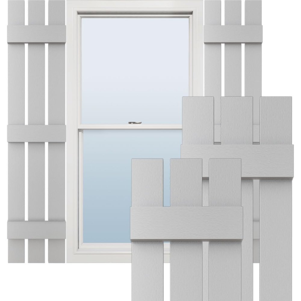 Ekena Millwork Lifetime Vinyl LS3S12X06300PG Standard Three Board Spaced, Board-n-Batten Vinyl Shutters, w/Installation Shutter-Lok's & Matching Screws (Per Pair), 12"W x 63"H, Paintable