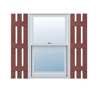 Ekena Millwork Lifetime Vinyl LS3S12X07100RD Standard Three Board Spaced, Board-n-Batten Vinyl Shutters, w/Installation Shutter-Lok's & Matching Screws (Per Pair), 12"W x 71"H, Burgundy Red