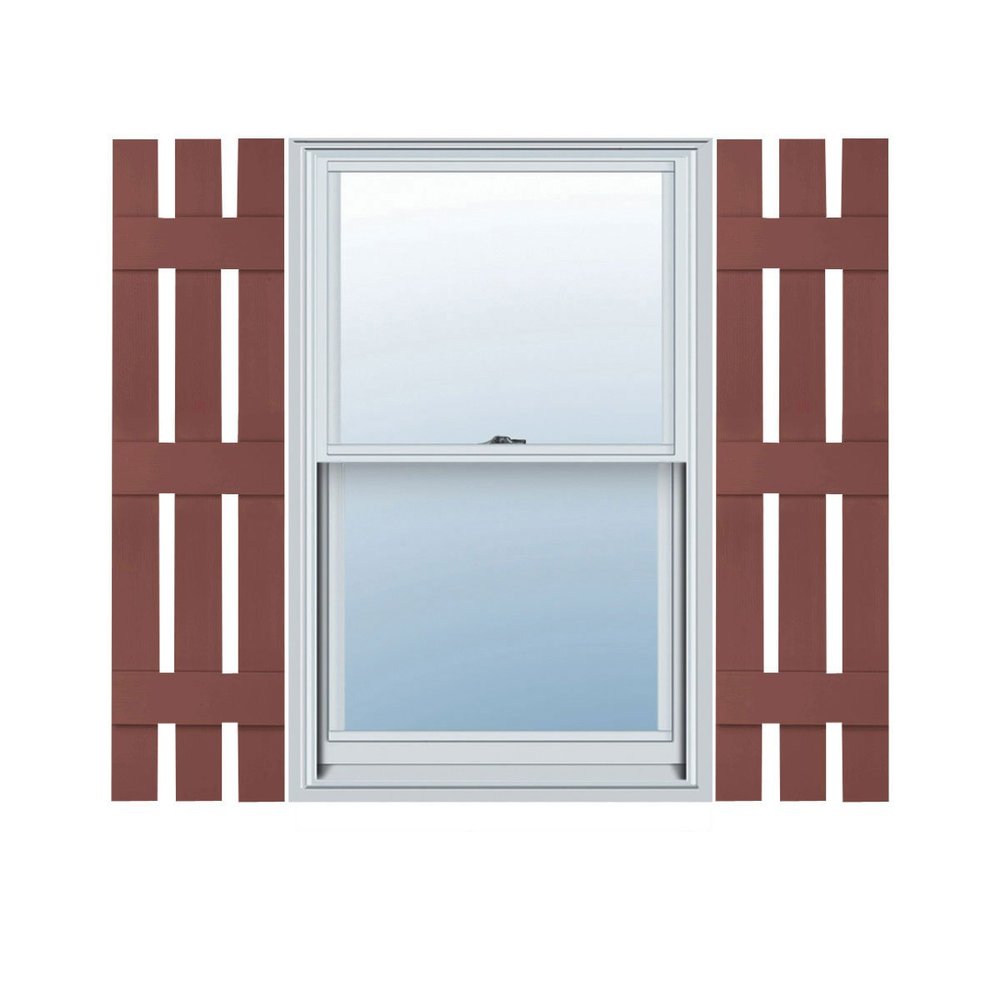 Ekena Millwork Lifetime Vinyl LS3S12X07100RD Standard Three Board Spaced, Board-n-Batten Vinyl Shutters, w/Installation Shutter-Lok's & Matching Screws (Per Pair), 12"W x 71"H, Burgundy Red