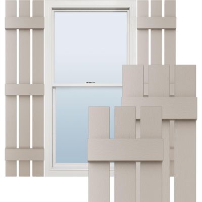 12"W x 80"H Lifetime Vinyl, Standard Three Board Spaced, Board-n-Batten Shutters, w/Installation Shutter-Lok's & Matching Screws (Per Pair), Clay