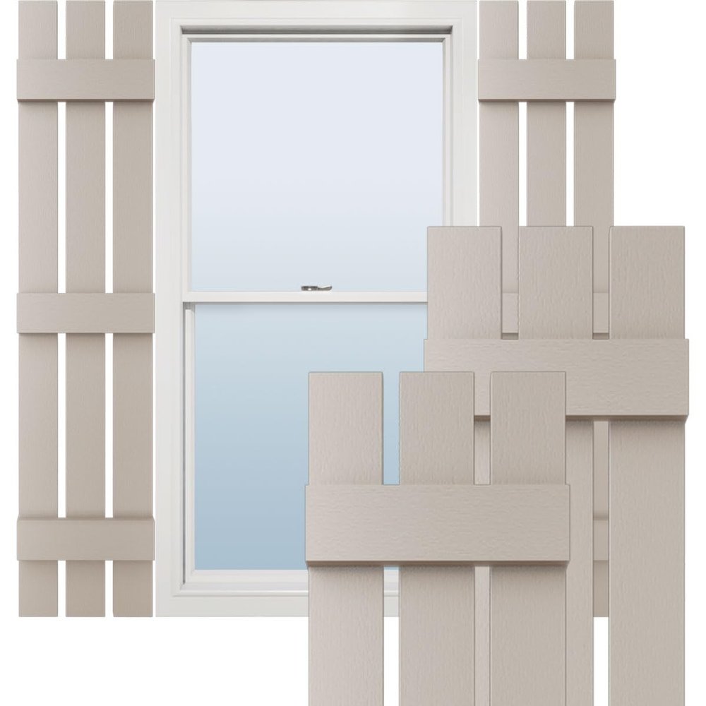 12"W x 80"H Lifetime Vinyl, Standard Three Board Spaced, Board-n-Batten Shutters, w/Installation Shutter-Lok's & Matching Screws (Per Pair), Clay