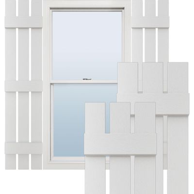 12"W x 80"H Lifetime Vinyl, Standard Three Board Spaced, Board-n-Batten Shutters, w/Installation Shutter-Lok's & Matching Screws (Per Pair), White